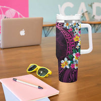 Hawaiian Plumeria-Polynesian Art Tattoo Plum Pink Color Tumbler With Handle