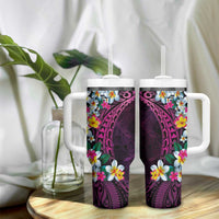 Hawaiian Plumeria-Polynesian Art Tattoo Plum Pink Color Tumbler With Handle