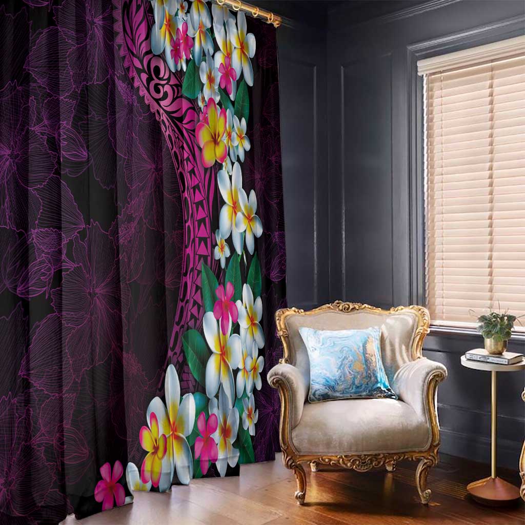 Hawaiian Plumeria-Polynesian Art Tattoo Plum Pink Color Window Curtain