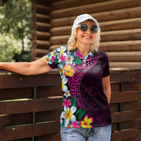 Hawaiian Plumeria-Polynesian Art Tattoo Plum Pink Color Women Polo Shirt