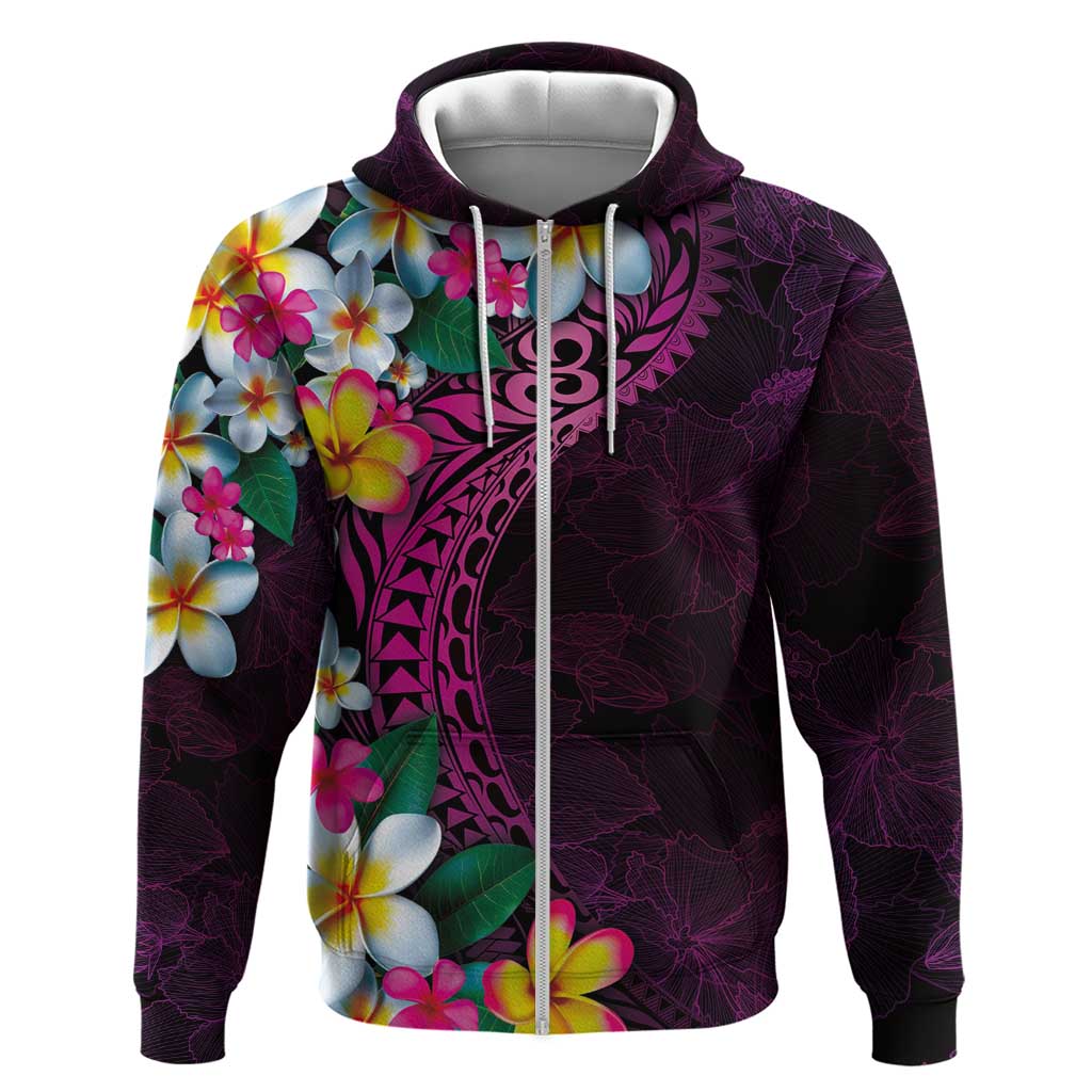 Hawaiian Plumeria-Polynesian Art Tattoo Plum Pink Color Zip Hoodie