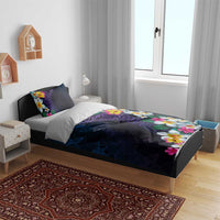 Hawaiian Plumeria-Polynesian Art Tattoo Frosted Blue Violet Color Bedding Set