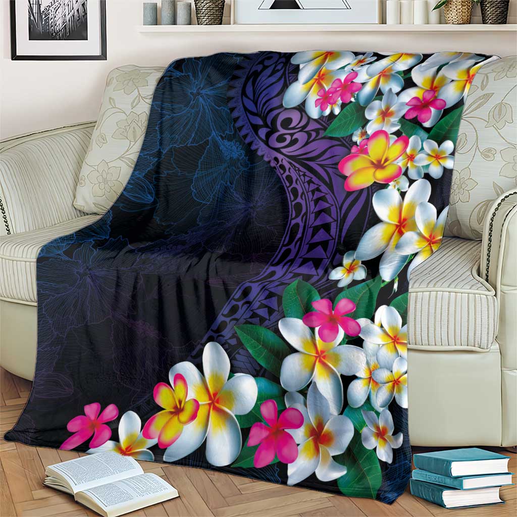 Hawaiian Plumeria-Polynesian Art Tattoo Frosted Blue Violet Color Blanket