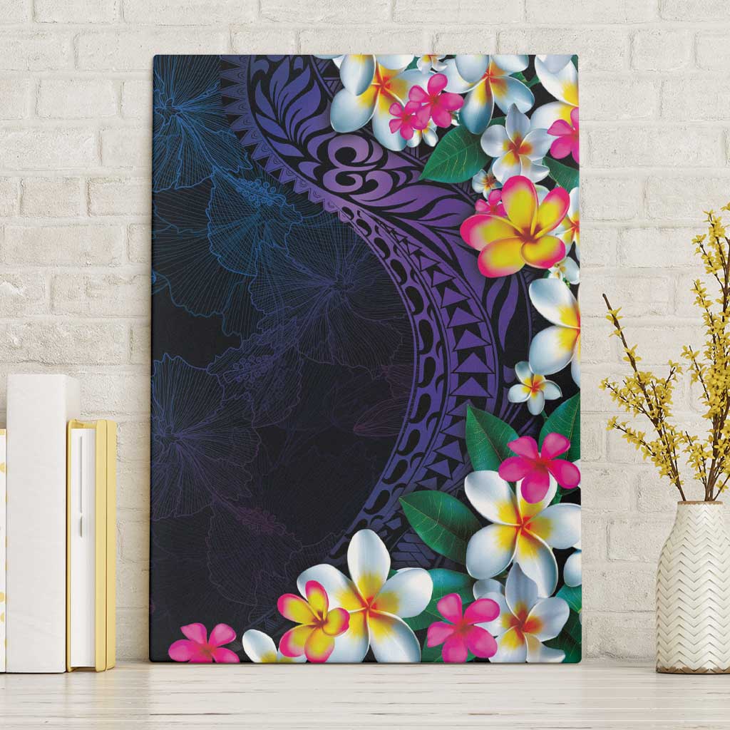 Hawaiian Plumeria-Polynesian Art Tattoo Frosted Blue Violet Color Canvas Wall Art
