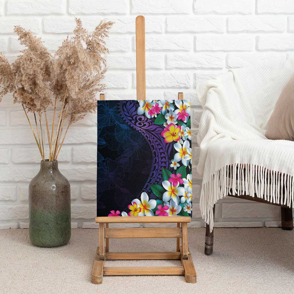 Hawaiian Plumeria-Polynesian Art Tattoo Frosted Blue Violet Color Canvas Wall Art