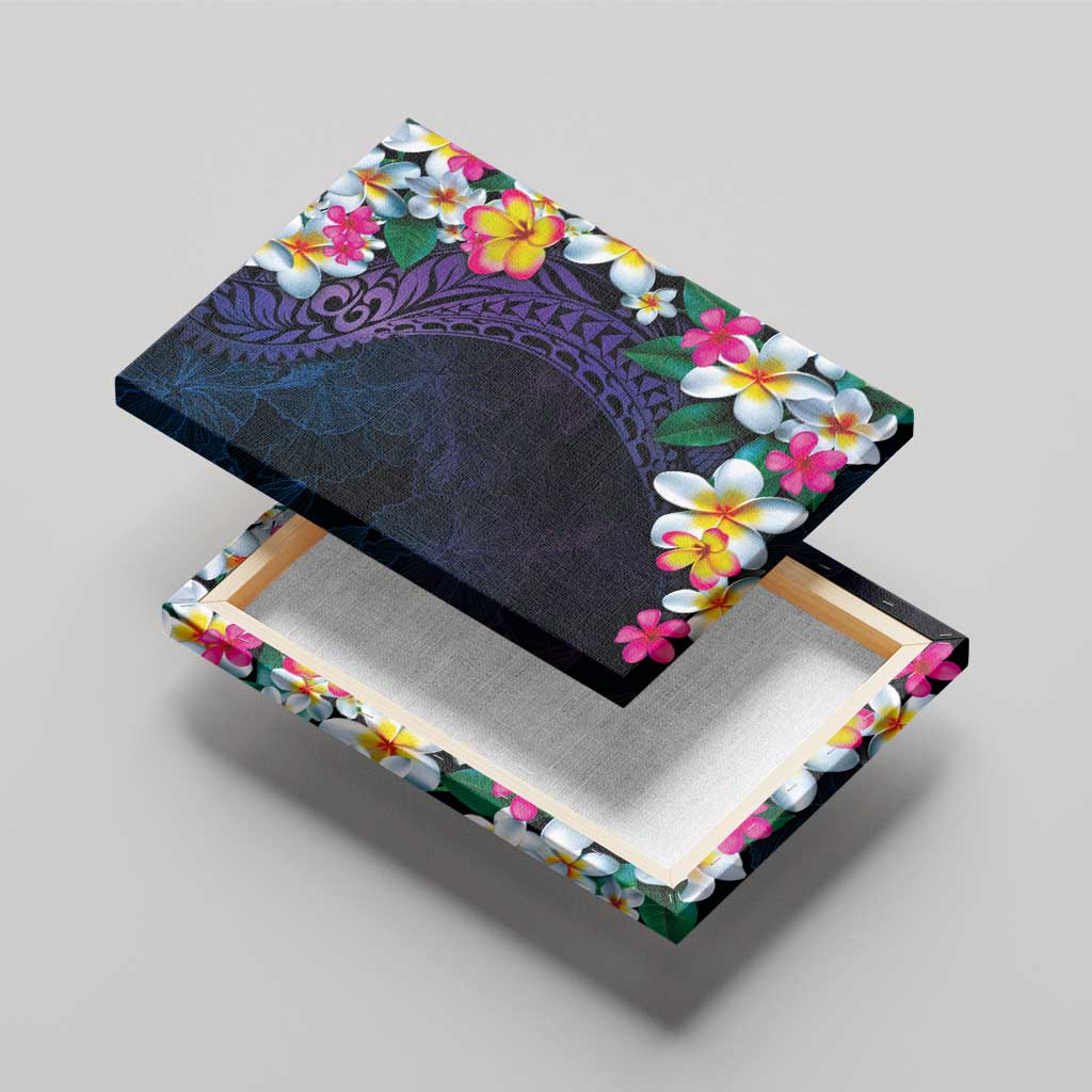 Hawaiian Plumeria-Polynesian Art Tattoo Frosted Blue Violet Color Canvas Wall Art