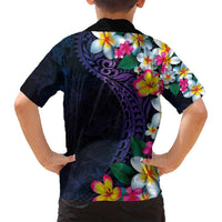 Hawaiian Plumeria-Polynesian Art Tattoo Frosted Blue Violet Color Family Matching Long Sleeve Bodycon Dress and Hawaiian Shirt