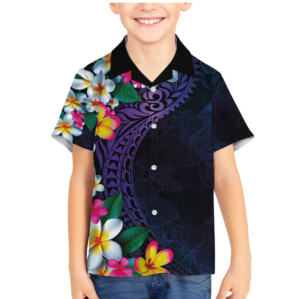 Hawaiian Plumeria-Polynesian Art Tattoo Frosted Blue Violet Color Family Matching Mermaid Dress and Hawaiian Shirt
