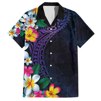 Hawaiian Plumeria-Polynesian Art Tattoo Frosted Blue Violet Color Family Matching Short Sleeve Bodycon Dress and Hawaiian Shirt