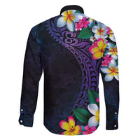 Hawaiian Plumeria-Polynesian Art Tattoo Frosted Blue Violet Color Family Matching Short Sleeve Bodycon Dress and Hawaiian Shirt