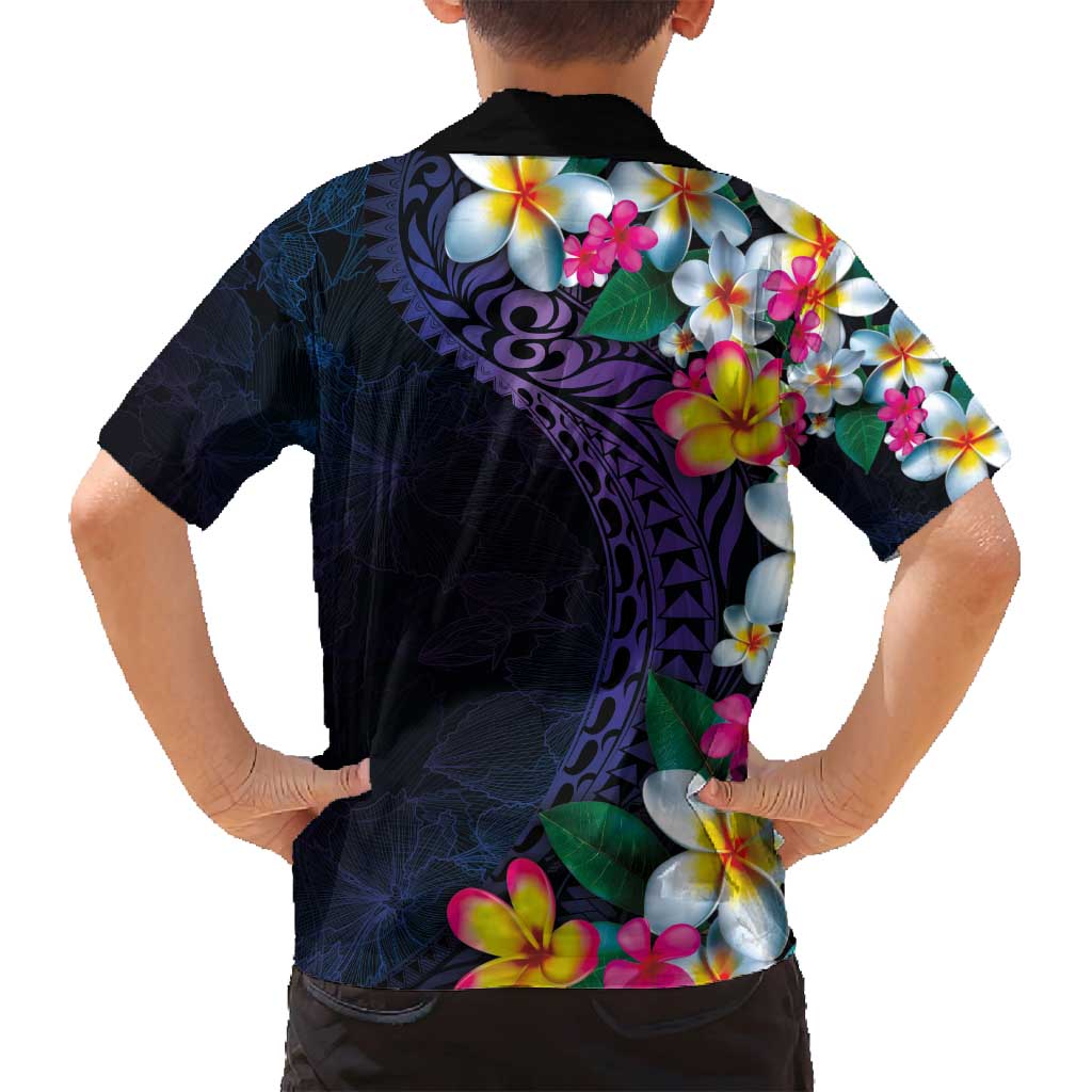 Hawaiian Plumeria-Polynesian Art Tattoo Frosted Blue Violet Color Family Matching Summer Maxi Dress and Hawaiian Shirt