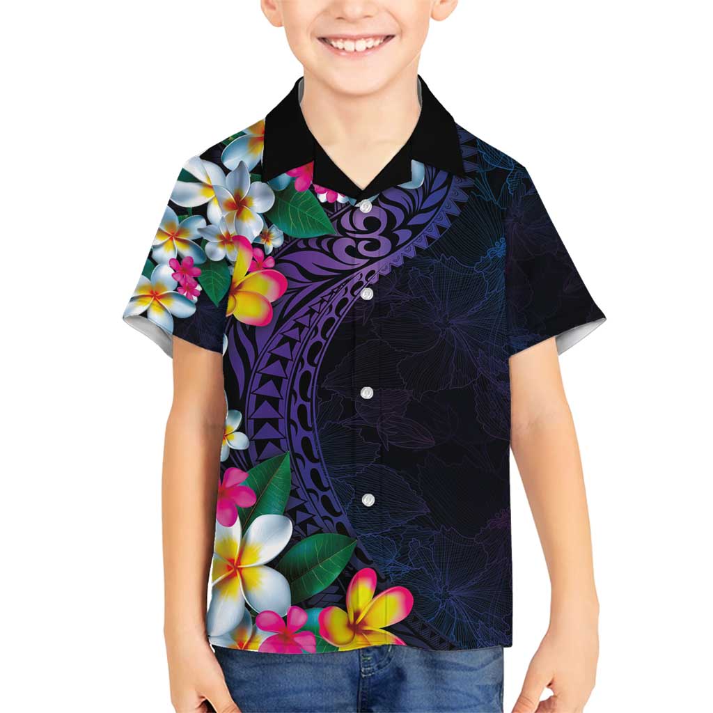 Hawaiian Plumeria-Polynesian Art Tattoo Frosted Blue Violet Color Family Matching Summer Maxi Dress and Hawaiian Shirt