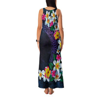 Hawaiian Plumeria-Polynesian Art Tattoo Frosted Blue Violet Color Family Matching Tank Maxi Dress and Hawaiian Shirt