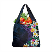 Hawaiian Plumeria-Polynesian Art Tattoo Frosted Blue Violet Color Grocery Bag LT03 1-pack One Size Blue - Polynesian Pride