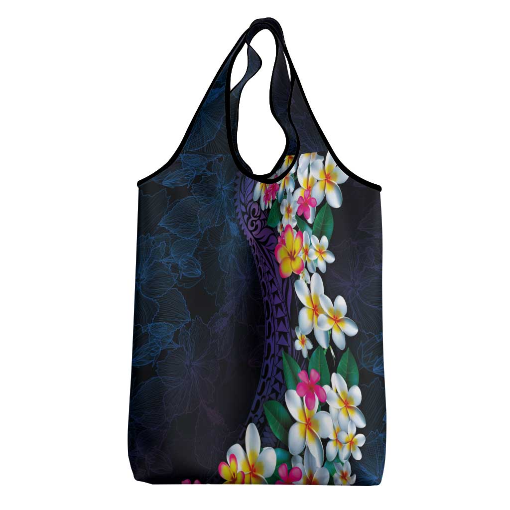 Hawaiian Plumeria-Polynesian Art Tattoo Frosted Blue Violet Color Grocery Bag LT03 - Polynesian Pride