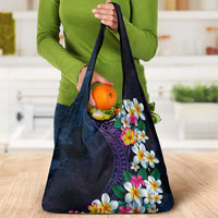 Hawaiian Plumeria-Polynesian Art Tattoo Frosted Blue Violet Color Grocery Bag LT03 - Polynesian Pride