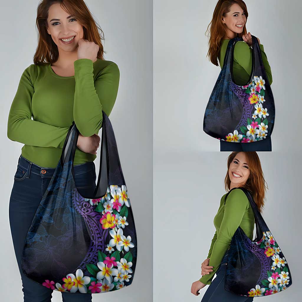 Hawaiian Plumeria-Polynesian Art Tattoo Frosted Blue Violet Color Grocery Bag LT03 - Polynesian Pride