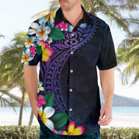Hawaiian Plumeria-Polynesian Art Tattoo Frosted Blue Violet Color Hawaiian Shirt