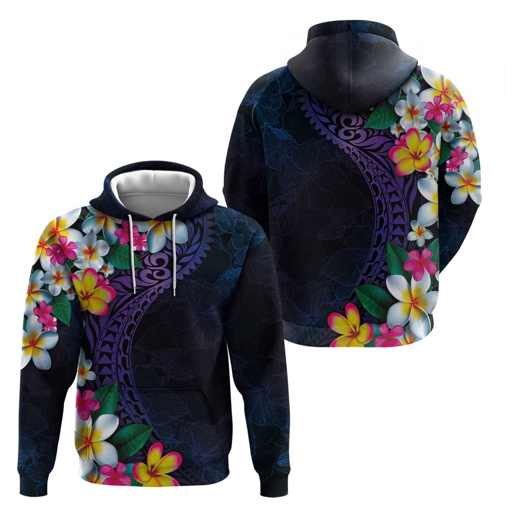 Hawaiian Plumeria-Polynesian Art Tattoo Frosted Blue Violet Color Hoodie