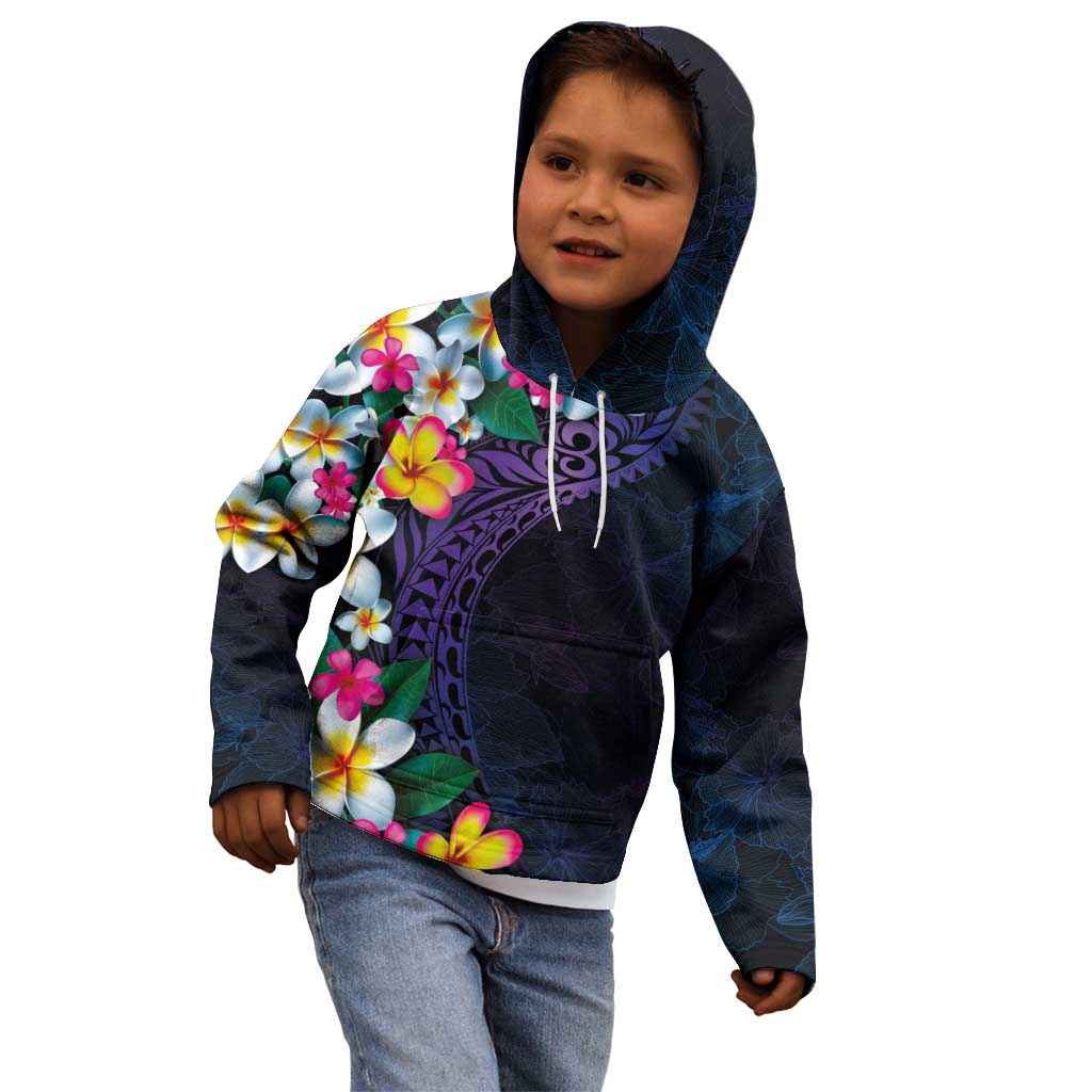 Hawaiian Plumeria-Polynesian Art Tattoo Frosted Blue Violet Color Kid Hoodie