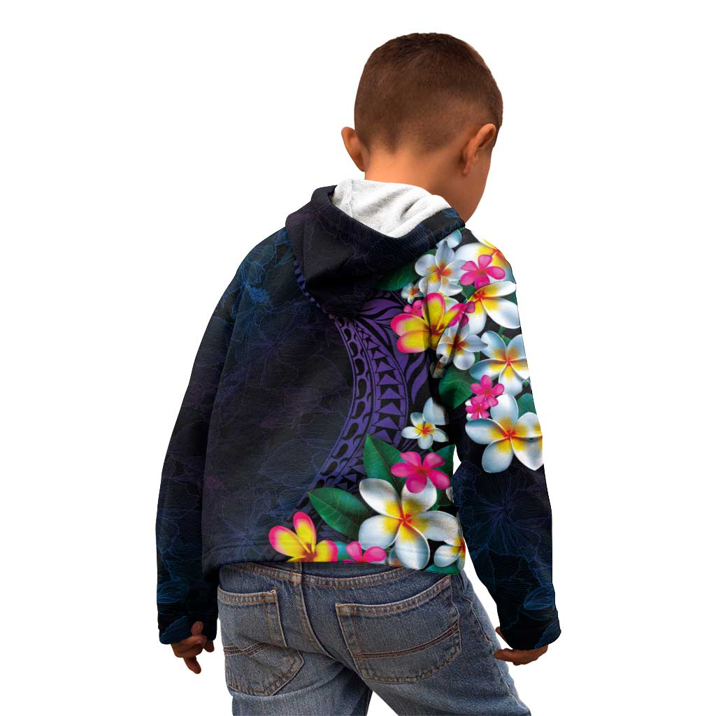 Hawaiian Plumeria-Polynesian Art Tattoo Frosted Blue Violet Color Kid Hoodie
