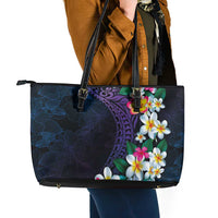 Hawaiian Plumeria-Polynesian Art Tattoo Frosted Blue Violet Color Leather Tote Bag LT03 - Polynesian Pride