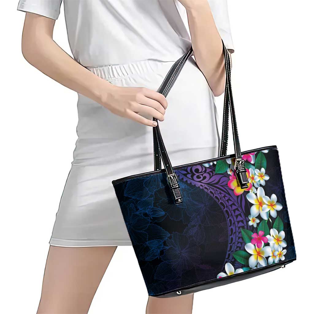Hawaiian Plumeria-Polynesian Art Tattoo Frosted Blue Violet Color Leather Tote Bag LT03 - Polynesian Pride