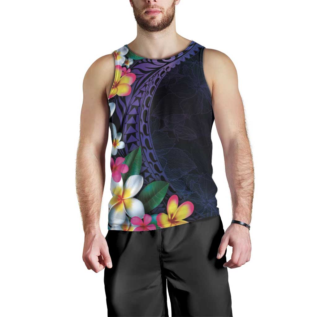 Hawaiian Plumeria-Polynesian Art Tattoo Frosted Blue Violet Color Men Tank Top LT03 - Polynesian Pride