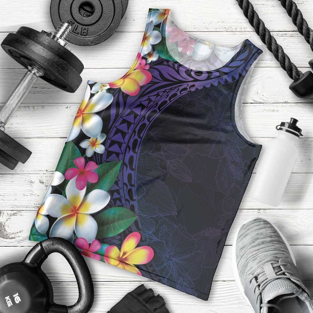 Hawaiian Plumeria-Polynesian Art Tattoo Frosted Blue Violet Color Men Tank Top LT03 - Polynesian Pride