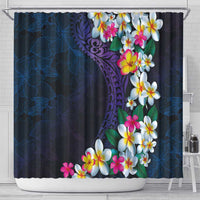 Hawaiian Plumeria-Polynesian Art Tattoo Frosted Blue Violet Color Shower Curtain