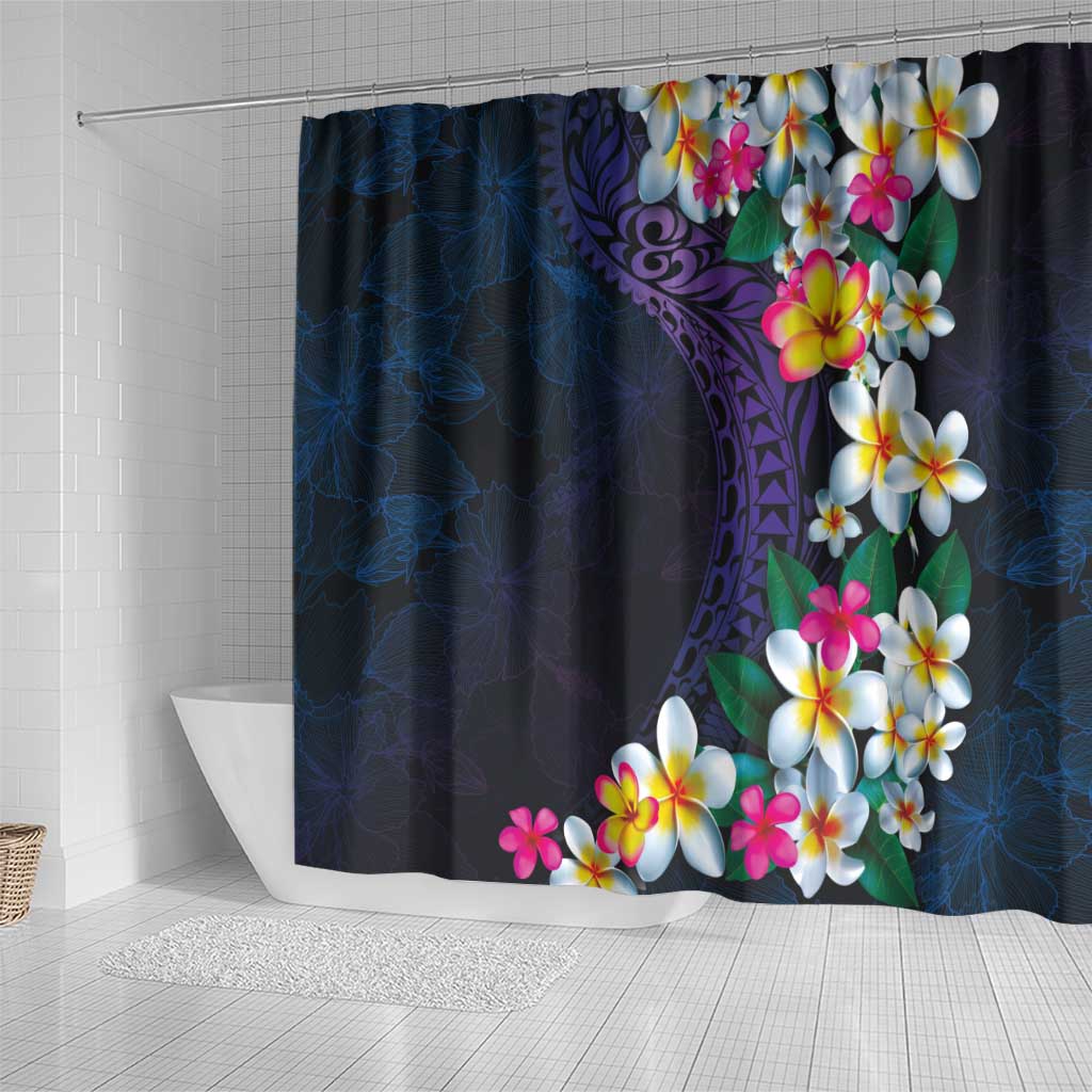 Hawaiian Plumeria-Polynesian Art Tattoo Frosted Blue Violet Color Shower Curtain