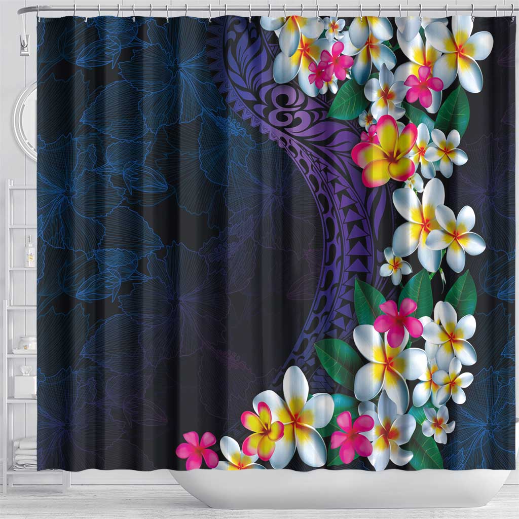 Hawaiian Plumeria-Polynesian Art Tattoo Frosted Blue Violet Color Shower Curtain