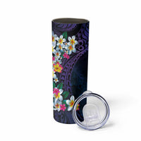 Hawaiian Plumeria-Polynesian Art Tattoo Frosted Blue Violet Color Skinny Tumbler