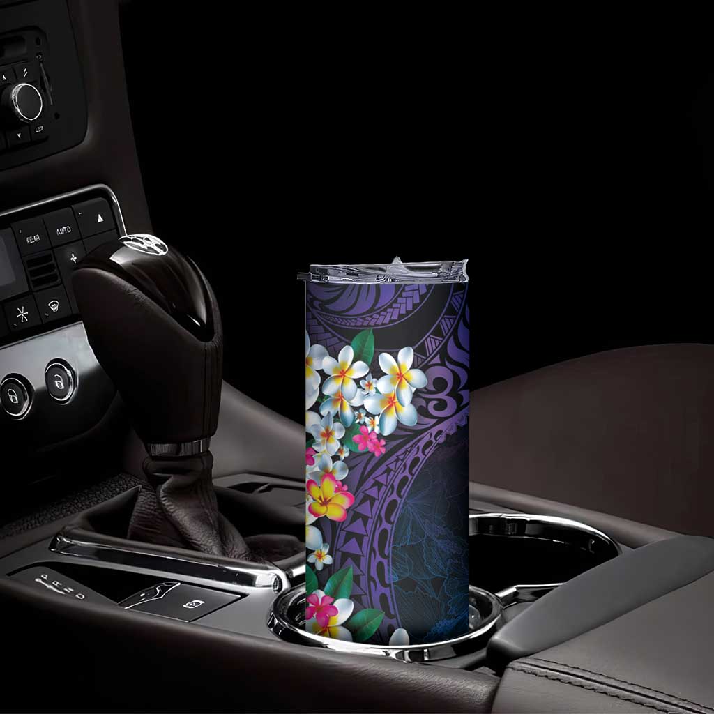 Hawaiian Plumeria-Polynesian Art Tattoo Frosted Blue Violet Color Skinny Tumbler