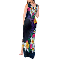 Hawaiian Plumeria-Polynesian Art Tattoo Frosted Blue Violet Color Tank Maxi Dress