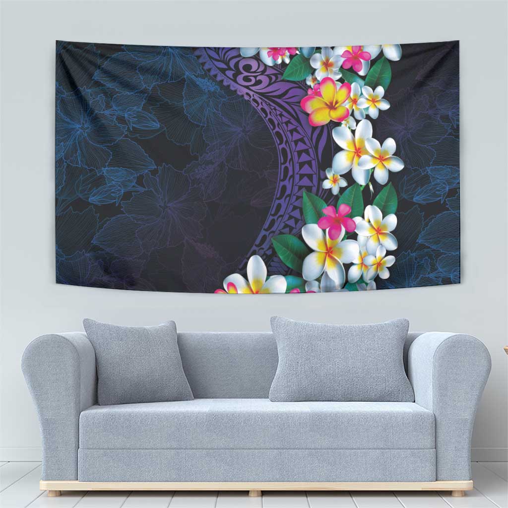 Hawaiian Plumeria-Polynesian Art Tattoo Frosted Blue Violet Color Tapestry