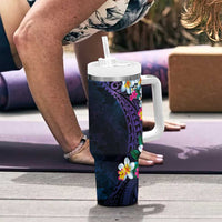 Hawaiian Plumeria-Polynesian Art Tattoo Frosted Blue Violet Color Tumbler With Handle