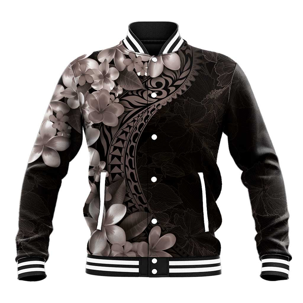 Hawaiian Plumeria-Polynesian Art Tattoo Grayscale Color Baseball Jacket