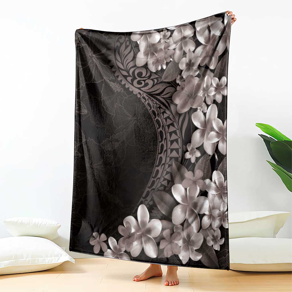 Hawaiian Plumeria-Polynesian Art Tattoo Grayscale Color Blanket