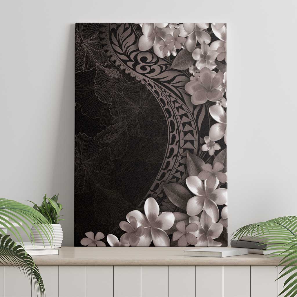 Hawaiian Plumeria-Polynesian Art Tattoo Grayscale Color Canvas Wall Art