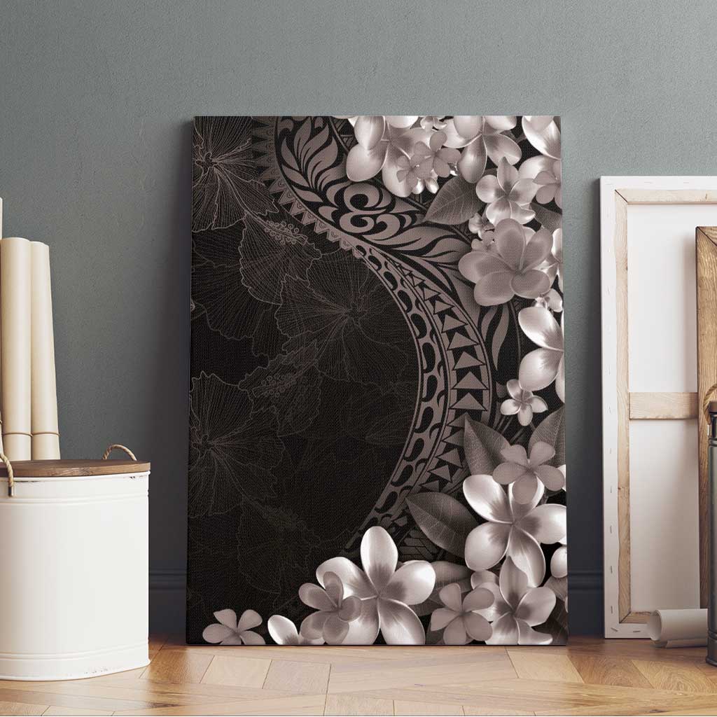 Hawaiian Plumeria-Polynesian Art Tattoo Grayscale Color Canvas Wall Art