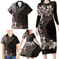 Hawaiian Plumeria-Polynesian Art Tattoo Grayscale Color Family Matching Long Sleeve Bodycon Dress and Hawaiian Shirt