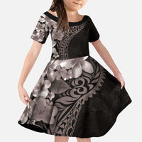 Hawaiian Plumeria-Polynesian Art Tattoo Grayscale Color Family Matching Off The Shoulder Long Sleeve Dress and Hawaiian Shirt