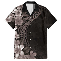 Hawaiian Plumeria-Polynesian Art Tattoo Grayscale Color Family Matching Off Shoulder Short Dress and Hawaiian Shirt