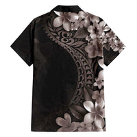 Hawaiian Plumeria-Polynesian Art Tattoo Grayscale Color Family Matching Off Shoulder Short Dress and Hawaiian Shirt