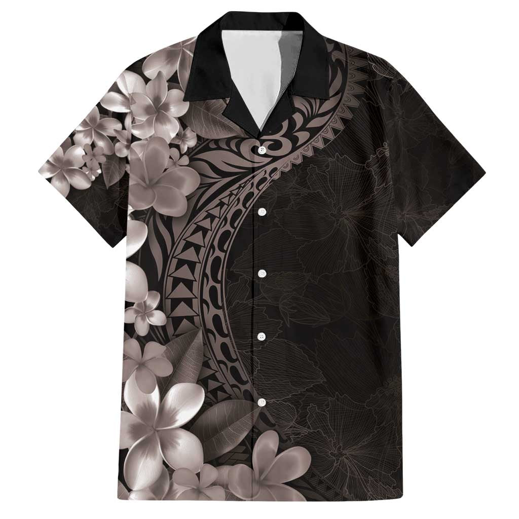 Hawaiian Plumeria-Polynesian Art Tattoo Grayscale Color Family Matching Short Sleeve Bodycon Dress and Hawaiian Shirt