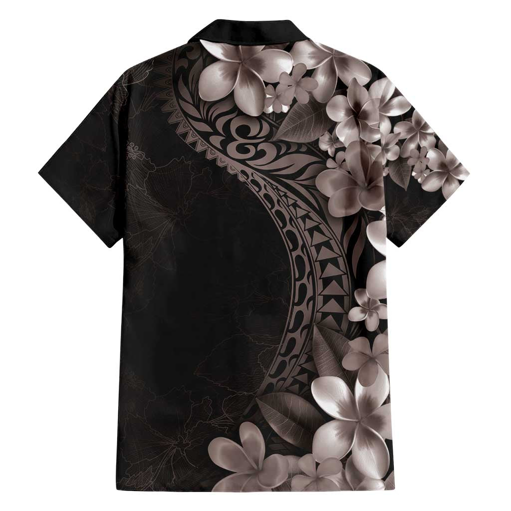Hawaiian Plumeria-Polynesian Art Tattoo Grayscale Color Family Matching Short Sleeve Bodycon Dress and Hawaiian Shirt