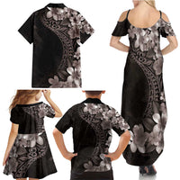 Hawaiian Plumeria-Polynesian Art Tattoo Grayscale Color Family Matching Summer Maxi Dress and Hawaiian Shirt