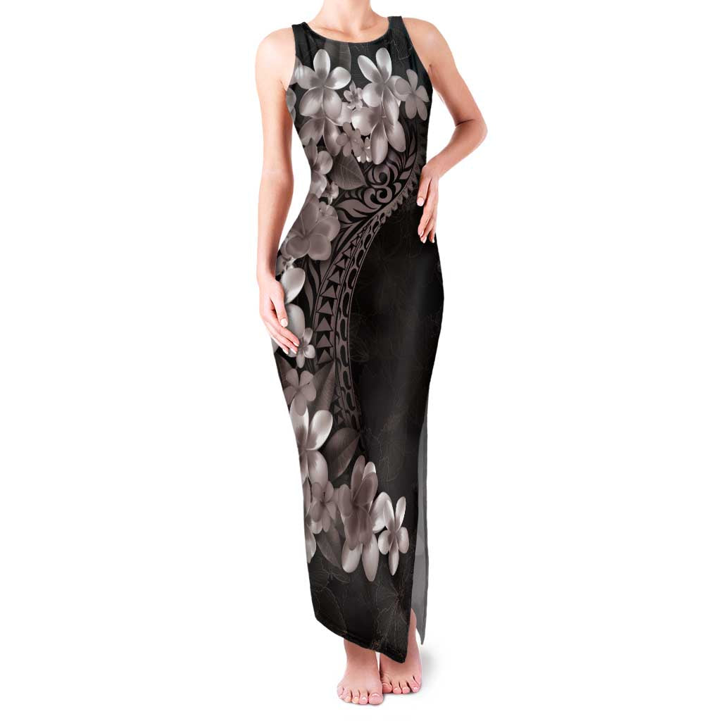 Hawaiian Plumeria-Polynesian Art Tattoo Grayscale Color Family Matching Tank Maxi Dress and Hawaiian Shirt