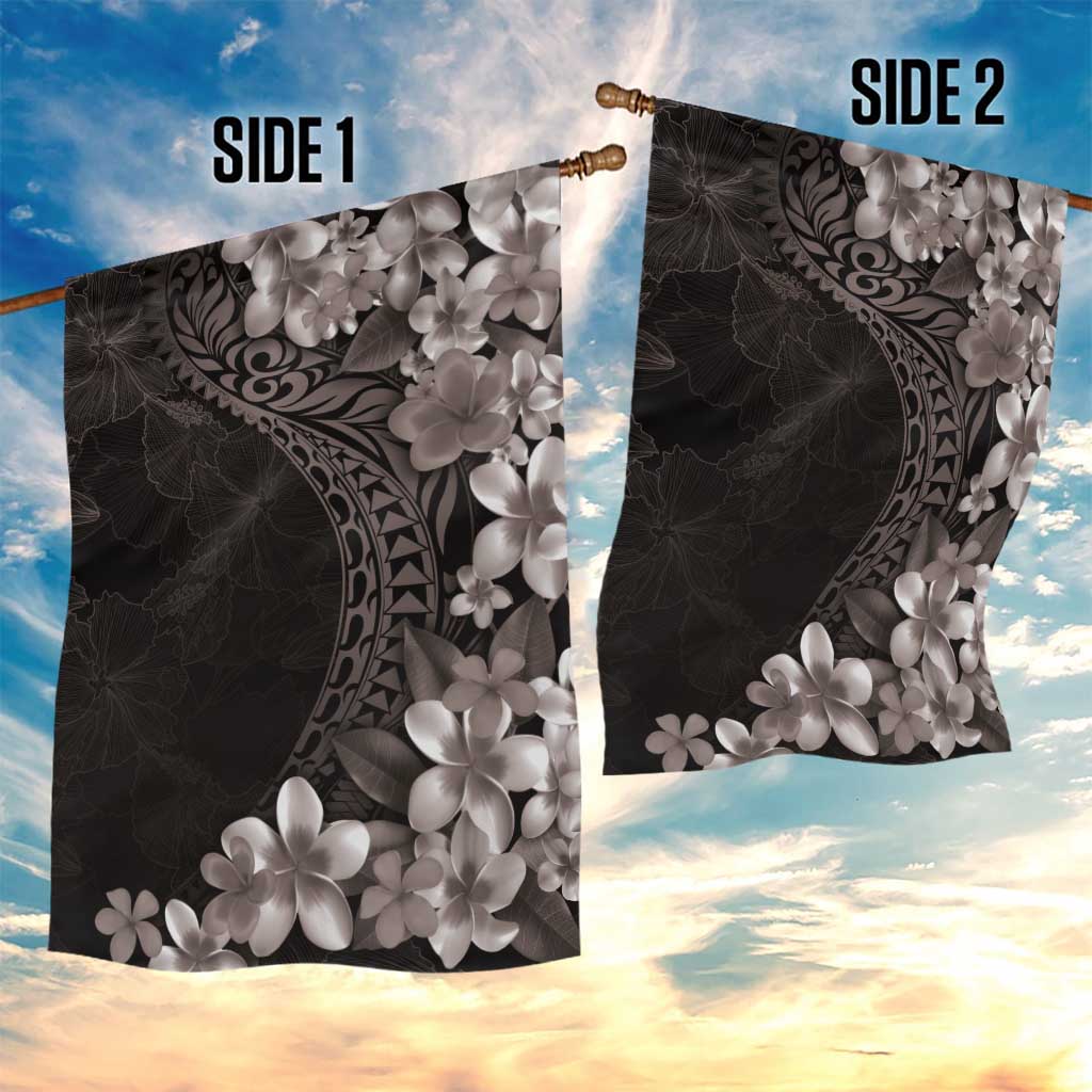 Hawaiian Plumeria-Polynesian Art Tattoo Grayscale Color Garden Flag